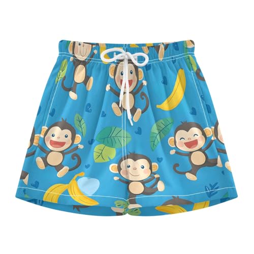 Toddler Boys Swimwear Swim Trunks with Compression Liner 4T Cute Monkey Banana