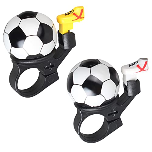 2 Pcs Bicycle Bell,Football Bike Bell Crisp Sound Mini Ringtone and Fun Bicycle Horns for Boys Girls Road, Electric, Mountain Bikes(Color:Black+White)