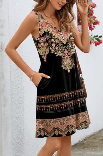 Image of Ladlop Summer Dresses for Women 2026 Beach Loose Casual A Line Dress Sleeveless V-Neck Sundress with Pockets