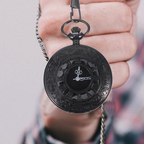 هيموبلو ساعة جيب مع سلسلة: جيب كوارتز بأرقام رومانية عتيقة للرجال