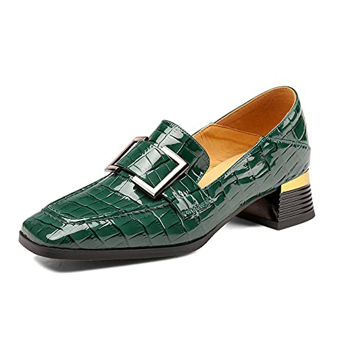 Image of TinaCus Women's Patent Leather Square Toe Handmade Buckled Casual Loafers Shoes with Low Chunky Heels