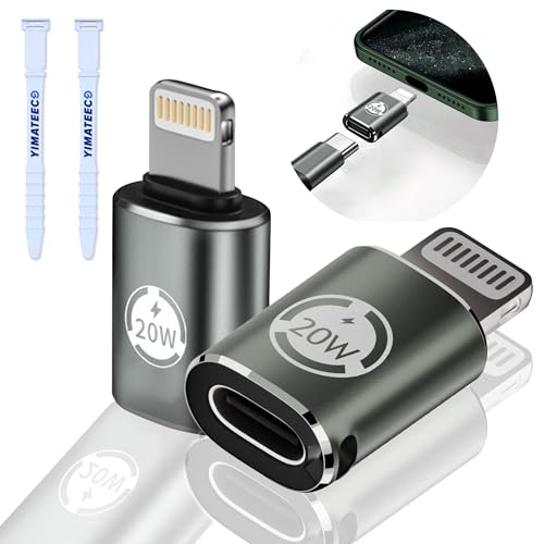 YIMATEECO Lot de 2 adaptateurs USB C vers Lightning 20 W PD - Charge Rapide - Transfert de données - Adaptateur USB C Femelle vers Lightning mâle - Prend en Charge iPhone 14/13/12/11/XS/XR, iPad