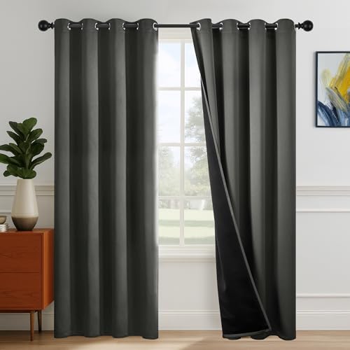 Deconovo Cortinas Opacas 100% Bloqueo de Luz - Cortinas de Salón con Anillas y Aislamiento Térmico - Cortinas de Protección Acústica y contra el Calor, 140×300 CM, Gris Claro, 2 Paneles