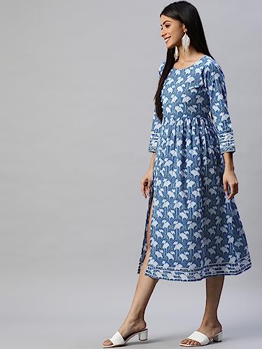 Image of arriva fab Women's Cotton Jaipuri Floral Print A-line Dress