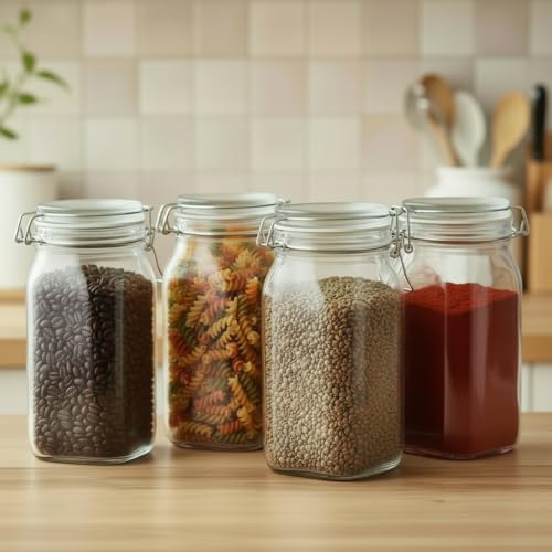 Image of ginoya brothers - Kitchen Glass Jar (4, 1500 Ml. Cube Jar)
