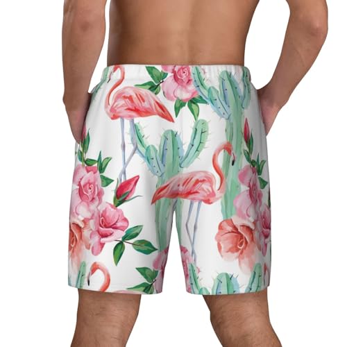 Men's Cactus Flamingo Rose Flowers Print Quick-Dry Mesh Swim Trunks Stretch Lining Beach Shorts Surfing Summer Vacations3