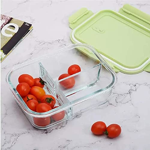 Image of Glass Lunch Box with 3 Compartments, BPA-Free Airtight Leak-Proof Lid, 1000ml, Microwave Freezer Dishwasher Safe, Meal Prep Bento Box