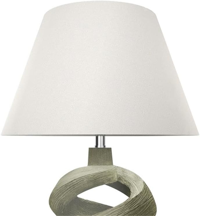 Pemberly Row 31" Infinity Faux Wood Resin Table Lamp, Grey Wash Finish, Artisan-Crafted Base, Linen Drum Shade, 3-Way Switch, Modern Coastal Style Lighting for Living Room or Bedroom