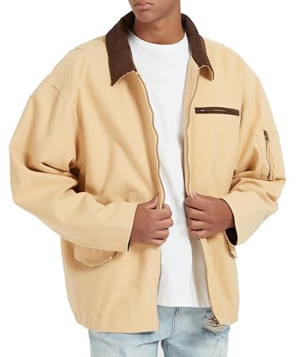 CLOAKA Bomber Jacket for Men Fall Spring Washed Streetwear Oversized Vintage Casual Stylish Cotton Lightweight with Zip Up