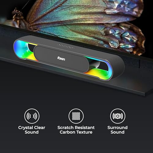 Image of Foxin Infinibar Portable Bluetooth Speaker, 20 Watts, Upto 10h Playtime, Dual Drivers + Radiators, Wireless Home Theatre Soundbar with Call Function, Bluetooth v5.3 | USB | mSD| AUX, TWS, RGB LED