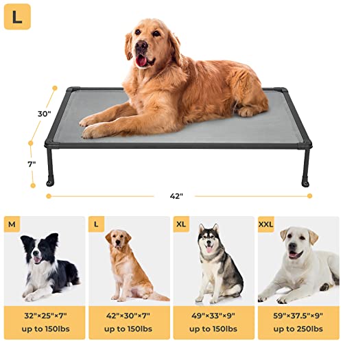 Veehoo Large Elevated Dog Bed – Chewproof Cooling Raised Dog Cots Beds, Black Metal Frame Pet Training Platform With Skid-Resistant Feet, Breathable Textilene Mesh, 42 X 30 X 7 Inch, Silver Grey #TOP3
