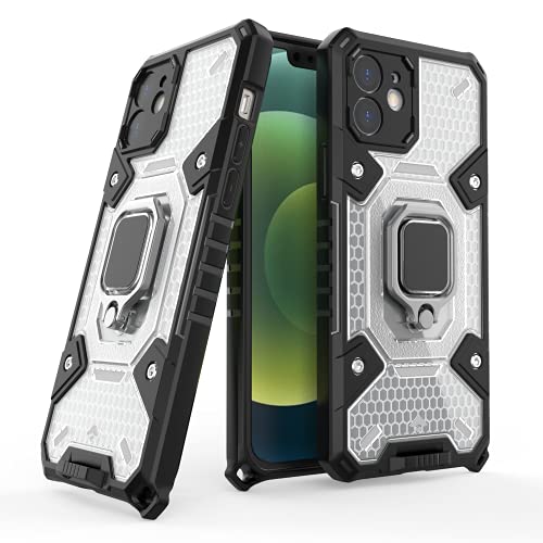 Image of Tough Armor Bumper Back Case Cover for iPhone 12 | Ring Holder & Kickstand in-Built | 360 Degree Protection Back Case Cover for iPhone 12 (Transparent)