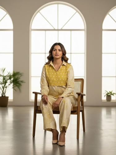 Image of Leriya Fashion Co Ord Set for Women Stylish | 3 Piece Kurti Set for Women | Dress for Woman | Printed Co-Ord Set with Collar Neck | Kurta Sets for Woman | Summer Full Sleeve Top Pant Outfits