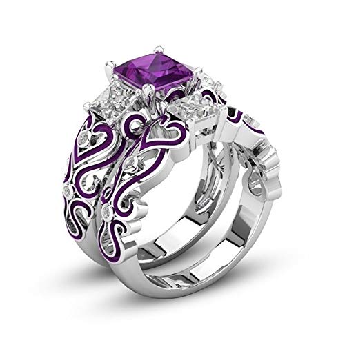 Preisvergleich Produktbild Kurphy Klassisches Design Verlobungspaar Ringe Lila Titan Stahl Herrenring Gefüllt Amethyst Saphir Zirkon Damen Ring