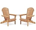 Folding Adirondack Chair, Wood Lounge Patio Chair for Garden Outdoor, Pre-Assembled Backrest Wood Lounge Chair Set of 2, Solid Wood Lounge Patio Chair for Garden, Lawn, Deck, Pool Side, Light Brown