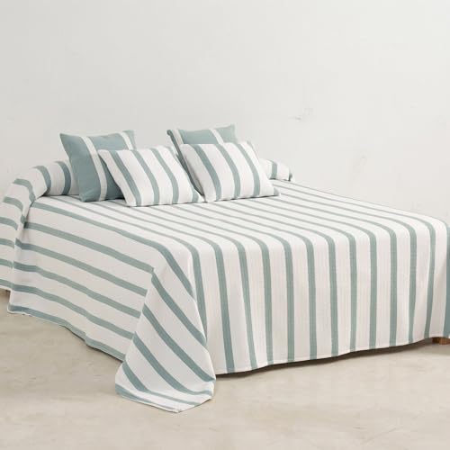 GAMUSI Colcha Cama 80/90 cm – cubrecama 180x270 cm, a Rayas, Ligera, Color Agua