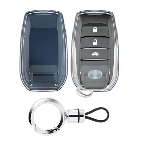 Image of Clear TPU Key Cover and Keychain Compatible for Toyota Fortuner | Hilux | Innova Crysta | Fortuner Legender | Innova HyCross | Land Cruiser Smart Key (Clear with SP01 Silver)