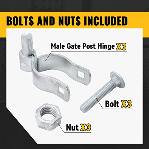 1-5/8" Chain Link Fence Gate Post Hinge, Vivida Male Gate Post Hinge For 1-5/8" Od Post/Pipe, Galvanized Post Gate Hinge, Bolts & Nuts Included, 3 Pcs #TOP4