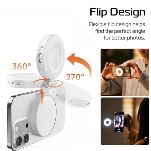 zjhukfmc Luz para Selfie para teléfono, Anillo magnético para Fotos, iluminación Ajustable Recargable para Fotos, transmisión en, Maquillaje, vlog, Viajes, videoconferencias, grabación, cámara - imagen 4