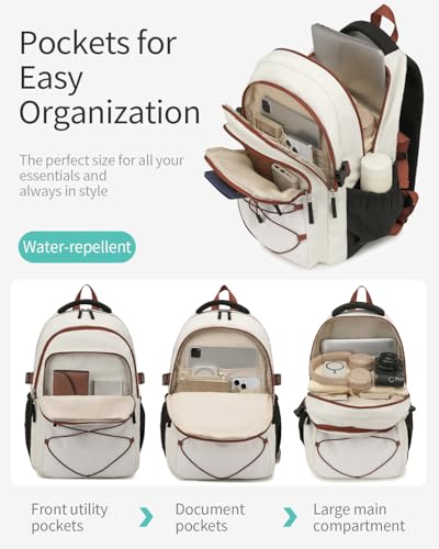 Image of Teen Backpack for Girls, Women Bookbag for College Students Middle High School, Aesthetic Schoolbag Back Pack, White Black Brown