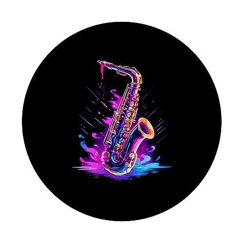 Saxophone Player Marching Band Jazz Saxophonist Instrument PopSockets Swappable PopGrip, Black - Image 3