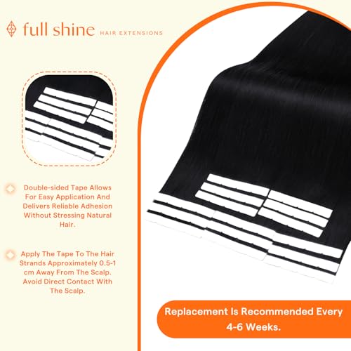 Image of Full Shine Wide Human Hair Tape in Extensions, Jet Black 18 Inch | 75g 15 PCS, Invisible Tape in Hair Extensions, Remy Human Hair, Wide Weft, Full Coverage, Volume Boost, Straight Style
