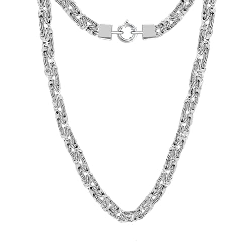 Savlano 925 Sterling Silver 7.5MM Oxidized Hollow Flat Byzantine Chain Necklace- 20” Inches Bali Chain for Women & Men come with Gift Box- Made in Italy