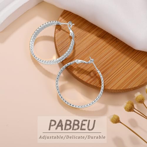 PABBEU Sterling Silver Hoop Earrings, 925 Sterling Silver Hoops Earrings for Women, Lightweight Silvers Hoops Earrings, Hypoallergenic Large Silvers Hoop Earrings for Women Gift 30/40/50MM 6
