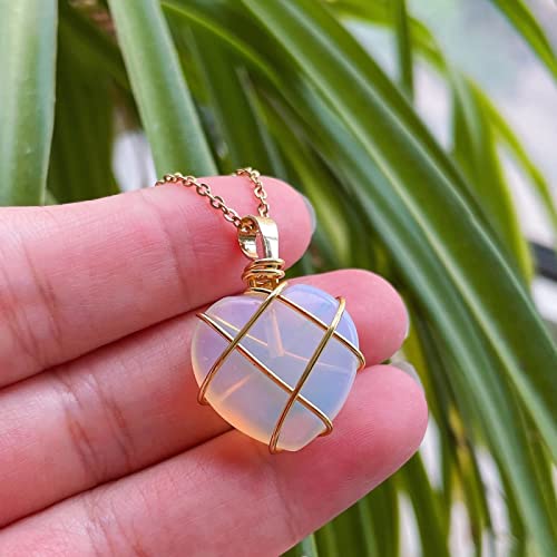 包まれた天然水晶ペンダントネックレス女性のための素敵なハート型の石振り子オパールパープルクリスタルチョーカー,シーオパール