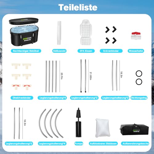 acetek 380L große ovale Eisbad Tonne für Athleten, mehrschichtige tragbare kalte Eisbad Badewann im Freien für Erholung, kalte Ice Bath tub für Mobile Eisbäder 115cm für für Outdoor den Innen