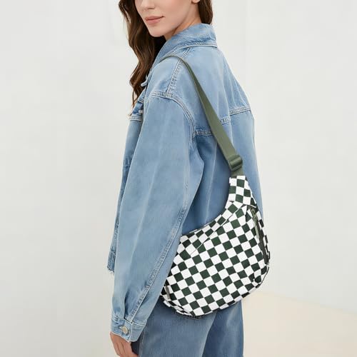 Lushandy Nylon Crescent Crossbody Bags for Women, Medium Slouchy Hobo Crossbody Bag Checkered Purse Luna Bag for Travel — view 3