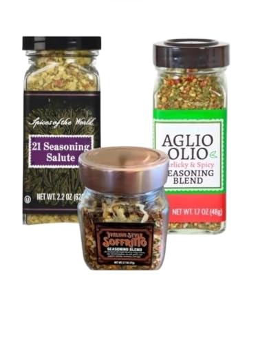 Trader J's Italian Seasoning Blend (One of each, Aglio Olio 1.7 oz, 21 Seasoning Salute 2.2oz & Soffritto 2.7 oz