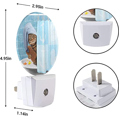 Image of EKOBLA Funny Cat Night Light, Cat with Shower Cap in Tub Night Lights Plug Into Wall with Dusk to Dawn Sensor