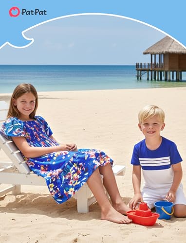 Image of PATPAT Family Matching Outfits Mommy and Me Dresses Floral Dress & T-Shirts | Mommy and Me Easter Dresses, Puff Sleeve Floral Sundress, Cotton Blend T-shirts, Couples Party Wedding Vacation Outfits