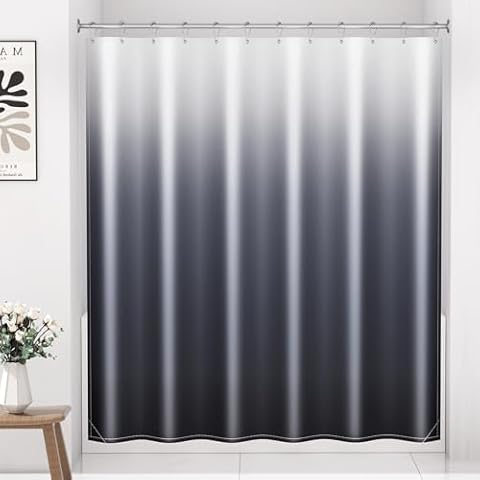 Arotive Shower Curtain, Black and White Ombre Fabric Shower Curtain Sets with 12 Shower Curtain Hooks, Waterproof & Machine Washable Stall Shower Curtain for Bathroom, 72x72 Inches Cover