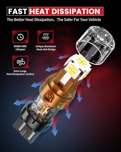 LASFIT 7443 7440 LED Bulbs Reverse Backup Light, 7444 7444na White T20 Daytime Running DRL Parking Lamp L-7440 W21W WY21W 6000K for Automotive Replacement, Plug and Play, Pack of 2 - Image 6