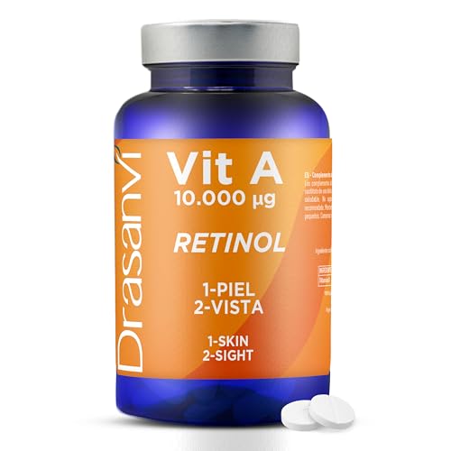 VITAMINA A RETINOL 10.000 UI DRASANVI| Retinol para la piel, Sistema Inmunológico y Salud Ocular| Vitaminas piel sana y luminosa y Suplemento para la Vista | 180 comprimidos= 180 días