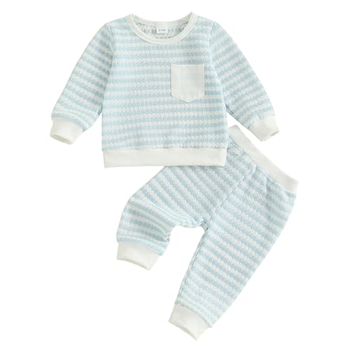 Toddler Baby Boy Striped Outfits Crochet Knitted Sweatsuit Long Sleeve Sweatshirt Tops Leggings Pants Set Fall Winter Clothes