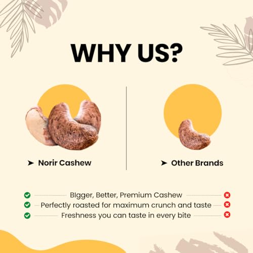 مكسرات كاجو جامبو محمصة ومملحة مع قشرة من نورير | كاجو فيتنامي فاخر | خالي من الكوليسترول (1 كجم)