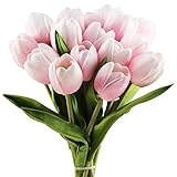 Buart Tulipán Artificial a Granel para el hogar, Cocina, Boda, Ramo de Novia, Flores Falsas para el día de San Valentín, día de la Madre, Pascua, centros de Mesa (tamaño Grande, Rosa, Tacto Real, 12