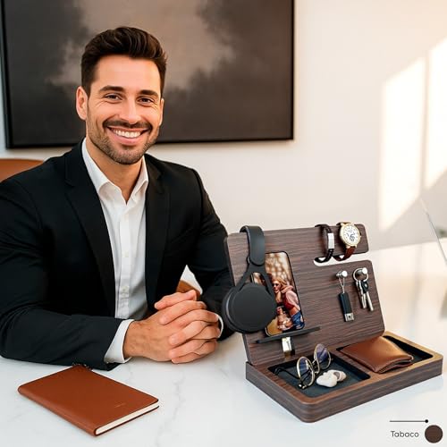 Namore Nightstand Organizer for Men – Wood Phone Docking Station & Bedside Valet Tray Organizer for Wallet, Watch & Keys – Unique Gifts for Men, Husband, Dad - image 8