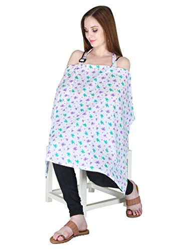 Image of Switchon Feeding Apron Cover Cotton Maternity Baby Breastfeeding Multipurpose for Mothers (Pink-Red) Floral Printed Proudly Made in India (Green-Purple)