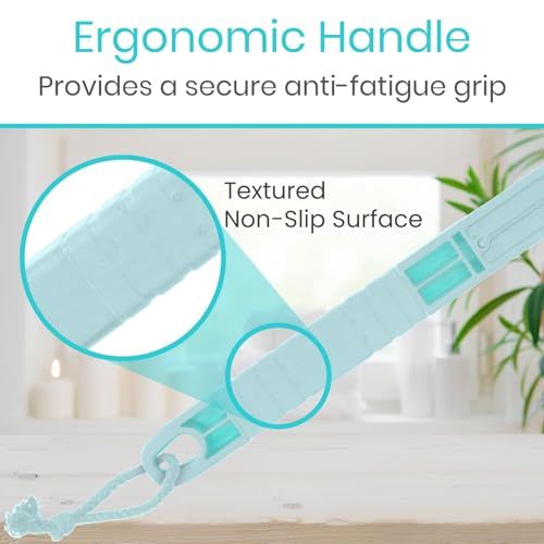 Vive Long Handled Loofah on a Stick - Mesh Back Sponge for Bath, Reusable w/Extra Pouf - Exfoliating Scrubber for Elderly & Disabled, Soft Loofa for Bathing Men & Women