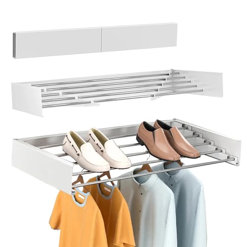 Wall Mounted Clothes Airer,Wall Airer Drying Rack,80cm 5-Rod Collapsible Drying Rack,Space Saving Clothes Drying Rack for Outdoor,Indoor,Retractable Clothes Drying Rack for Towels,Clothes(White)