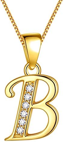 Aurora Tears 925 Sterling Silver Letter Initial Alphabet White Gold Plated Pendant Necklace 18"