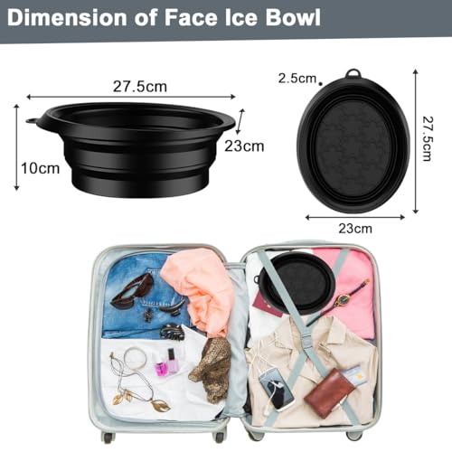 Cestbella Face Ice Bowl Built-In Ice tray, Foldable Silicone Facial Ice Bath Basin Reusable Cold Plunge Washbasin Therapy for Skin Tightening Acne Relief, Hanging Freeze Molds Home Travel 27.5x23x10cm