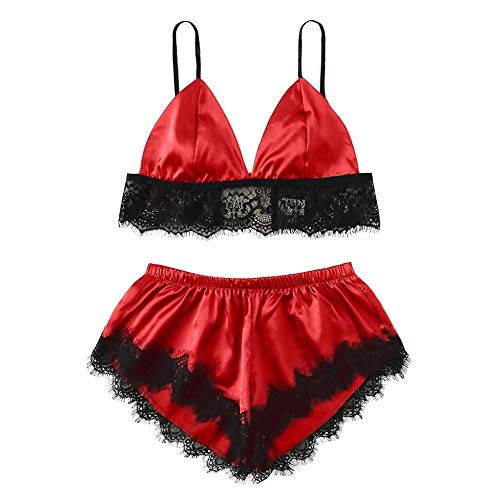 Ensemble lingerie sexy en dentelle avec porte-jarretelles et nuisette en soie pour femme