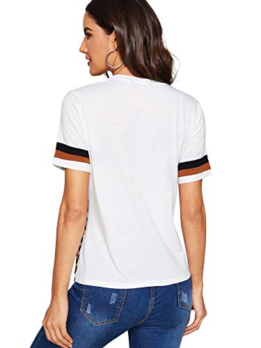 Floerns Women's Leopard Print Color Block T Shirts Short Sleeve Round Neck Tee Tops Black Multi M #TOP1