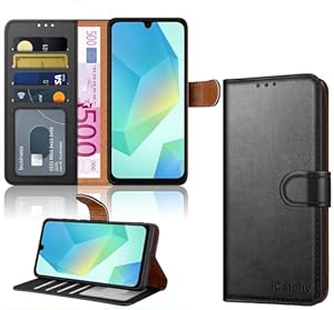 iCatchy for Samsung A16 Case with 4 Card Slots Leather Wallet Flip Book Magnetic Closure Kickstand Shockproof Protective Phone Cover compatible with Galaxy A16 5G / A16 (Black)