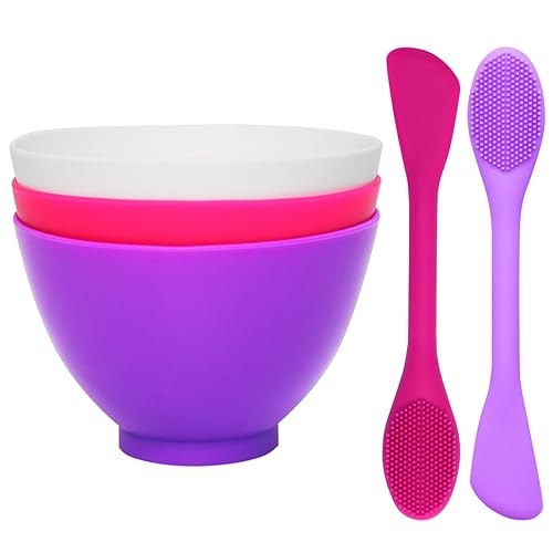 Goalfly 5 Piece Silicone Bowl Set, 3 Pcs 0.49 QT Mixing Bowls and 2 Pcs Silicone Face Mask Brushes, Silicone Bowls for Melting Chocolate, Serving, Prepping, (4.9 x 4.9 x 3.3 Inch)